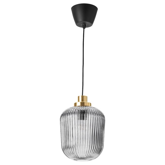 IKEA SOLKLINT СОЛКЛИНТ Подвесной светильник, латунь/серое прозрачное стеклоСветодиод E27 470 лм, 22 см