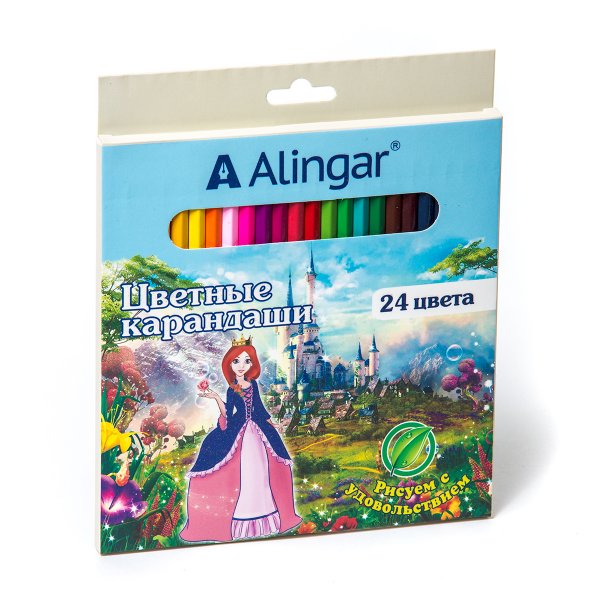 Карандаши цветные Alingar, деревян. &quot;Принцессы&quot;  24цв., шестигранные, заточен.,картон.упак., европод