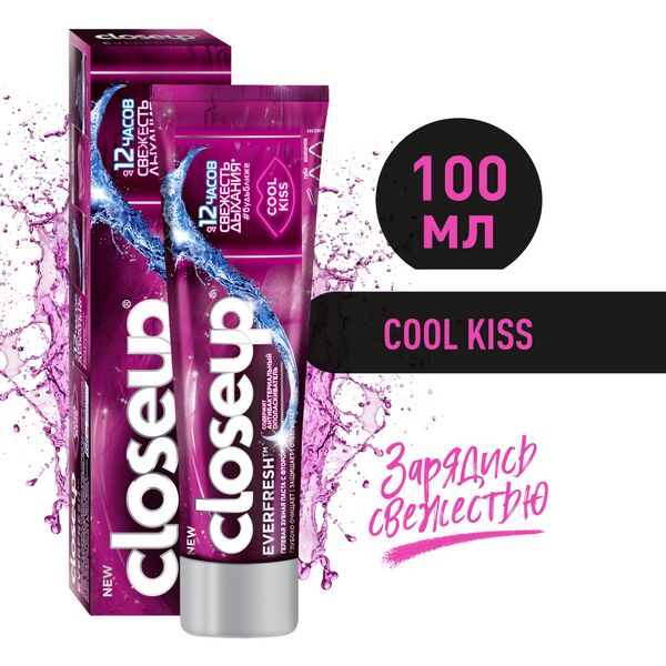 Close UP CLOSEUP everfresh гелевая зубная паста Cool Kiss с антибактериальным ополаскивателем и фтором 100 мл