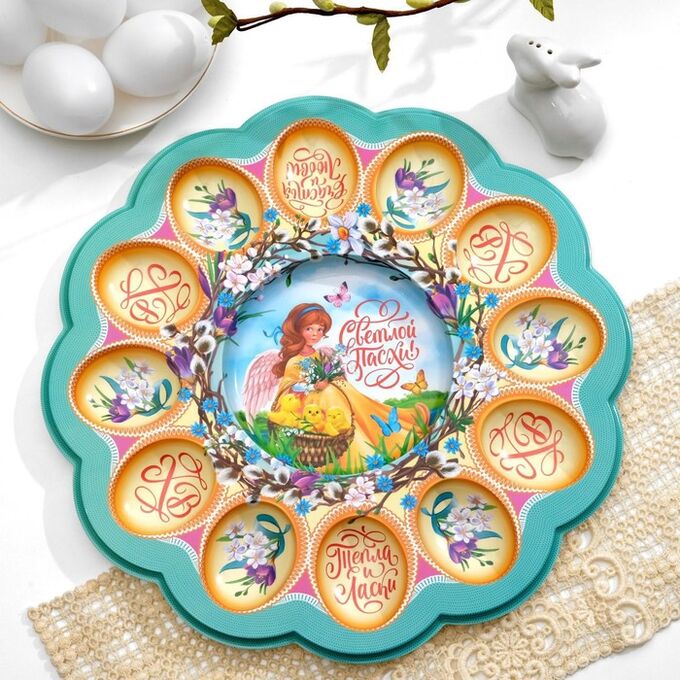 Семейные традиции Пасхальная подставка «Ангел с цыплятами», на 12 яиц и кулич