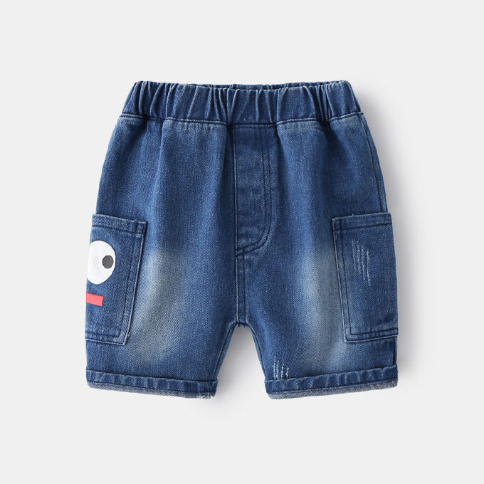 Джинсовые шорты для мальчика, цвет синий + принт на кармане