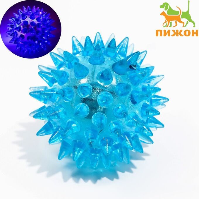 Пижон Мяч светящийся для животных малый, TPR, 4,5 см, голубой