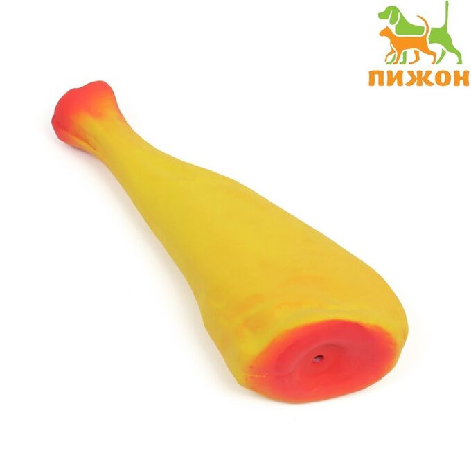 Пижон Игрушка пищащая для собак из латекса &quot;Окорок&quot;, 15 см, жёлтая/красная