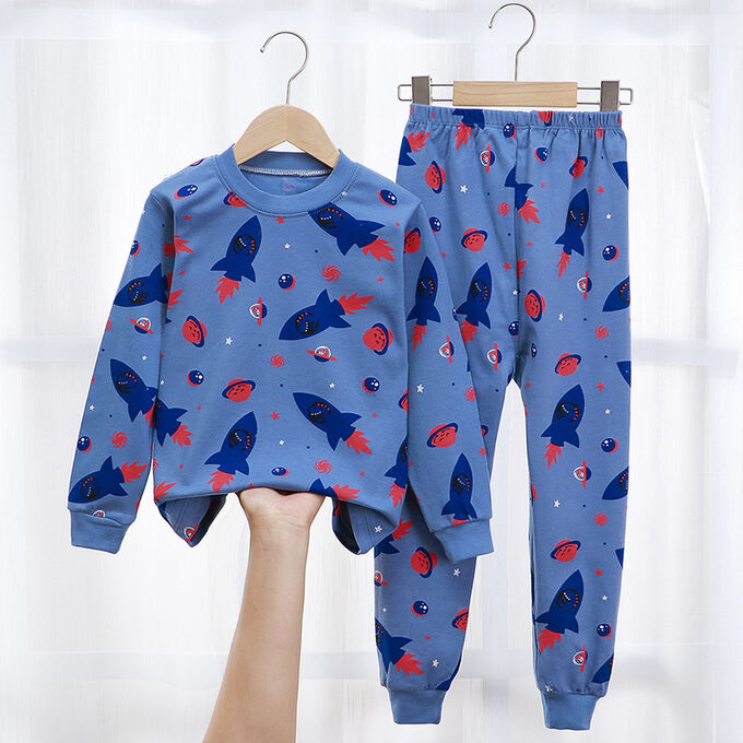 Пижама для мальчика, цвет джинсовый, принт ракеты