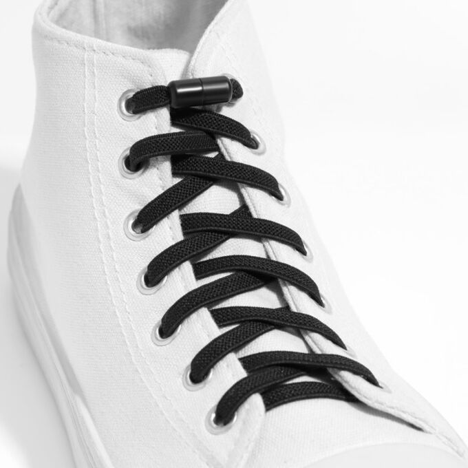 ONLITOP Шнурки для обуви, пара, плоские, с фиксатором, эластичные, d = 6 мм, 100 см, цвет чёрный