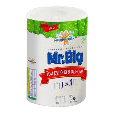 Мягкий Знак Mr. Big Полотенца бумажные Белые 3 в 1  2-сл., 1 рулон, 100 % целлюлоза.33 метра,130 лис