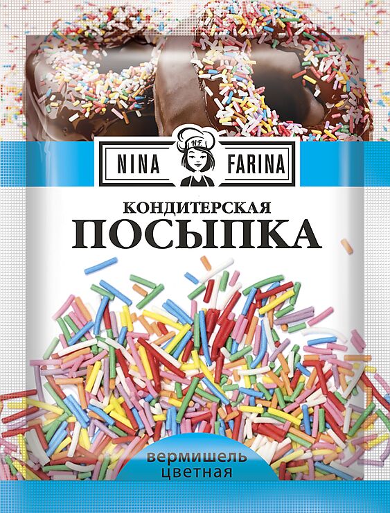 Яшкино Посыпка кондитерская Nina Farina Вермишель разноцветная 15г