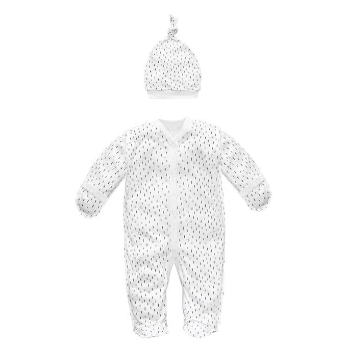 MIALT Комбинезон для новорожденных с чепчиком (шапочкой) Amarobaby (Soft Hugs) Черточки (белый) 80