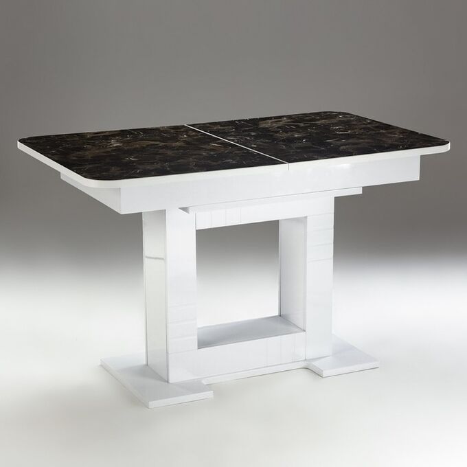 Клик Мебель Стол обеденный на одной ножке раздвижной Триумф, 124(154)х75х76, Белый гл/Мрамор пластик