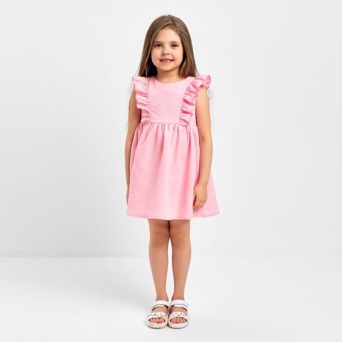 Платье детское с рюшей KAFTAN &quot;Муслин&quot;, р 26 (80-86см), розовый