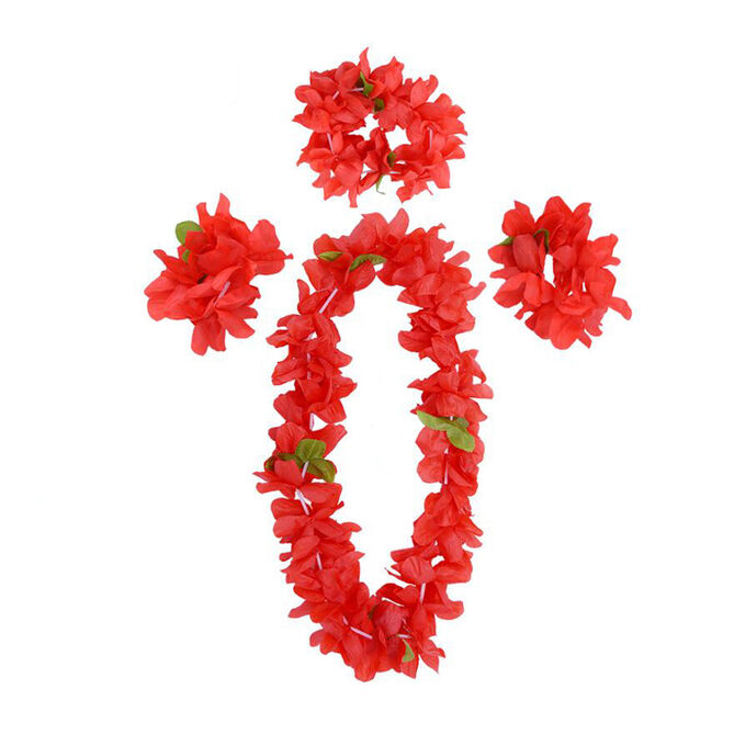 Sempertex Гавайский набор Цветы, (ожерелье, венок, 2 браслета) цвет красный