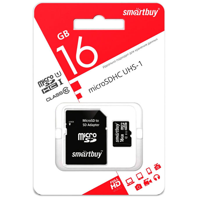 Polaris Карта памяти micro-SD Smartbuy 16GB class 10 + адаптер