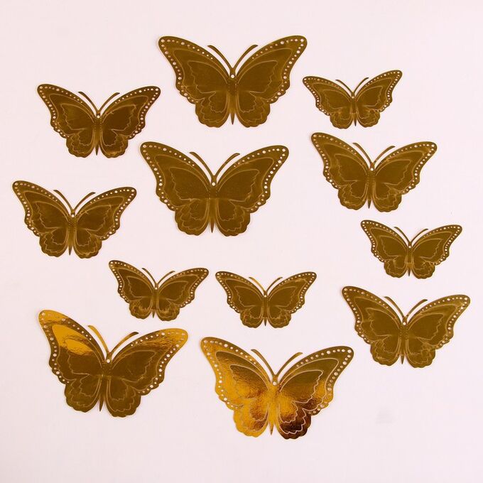 Страна карнавалия Набор для украшения «Бабочки», 12 штук, цвет золото
