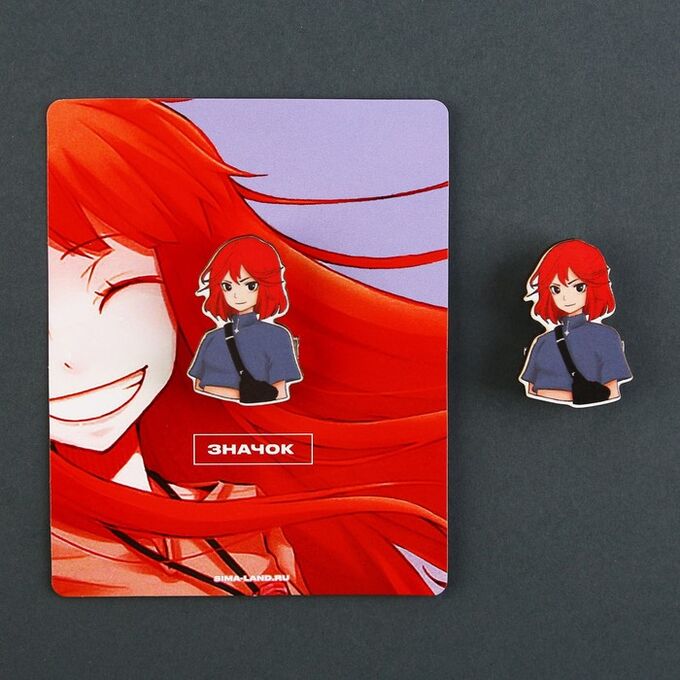 Micio Значок деревянный «Рыжая девушка», аниме, 2,4 х 3,4 см