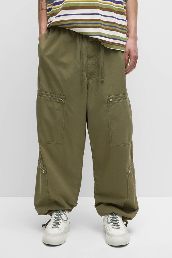 PULL&BEAR Мужские брюки карго цвета хаки на молнии 03676501