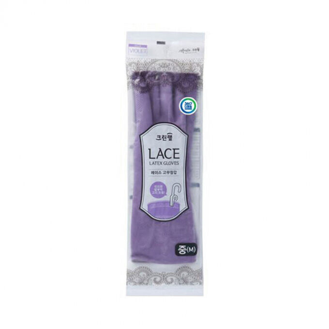 Clean Wrap Перчатки из натурального латекса &quot;LACE LATEX GLOVES&quot; с внутренним покрытием (укороченные, с крючками для сушки), фиолетовые, размер M, 1 пара 50