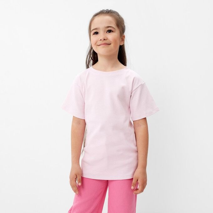 Футболка детская в полоску KAFTAN &quot;Basic line&quot;, 34 (122-128 см), розовый/белый