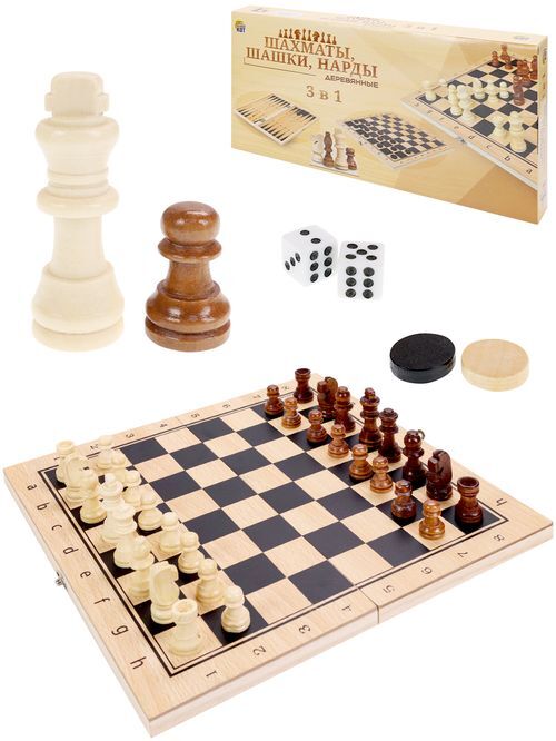 INDIGO Игра 3 в 1 Шахматы,Шашки,Нарды (дерево), 24*14,3*3 см