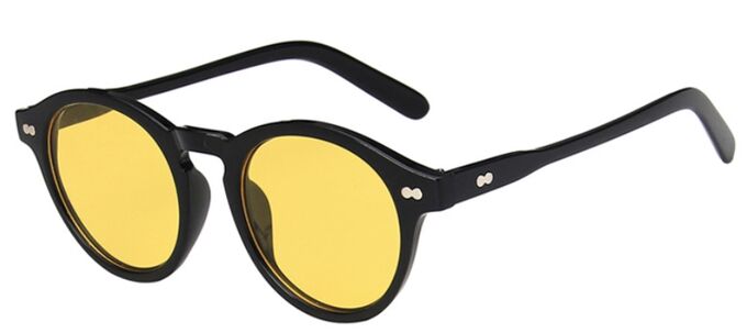 Женские круглые солнцезащитные очки, черная оправа с желтыми линзами + чехол