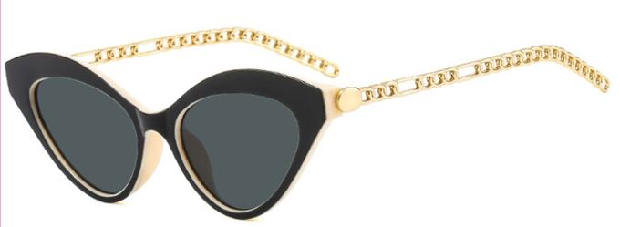 Женские солнцезащитные очки &quot;Кошачий глаз&quot; с дужками-цепочками, черно-бежевая оправа + чехол