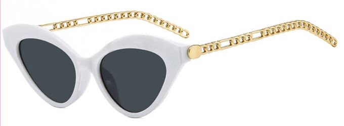 Женские солнцезащитные очки &quot;Кошачий глаз&quot; с дужками-цепочками, белая оправа + чехол