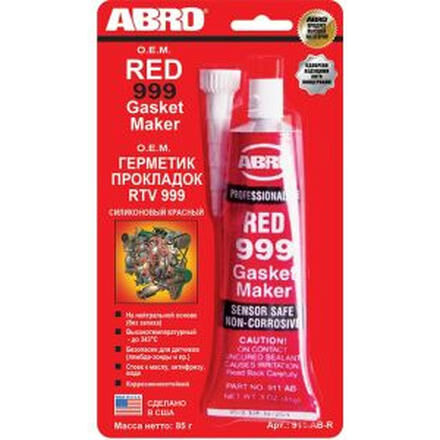 Герметик-прокладка ABRO OEM Red 999 Gasket Maker, силиконовый, термостойкий, красный, туба 85г