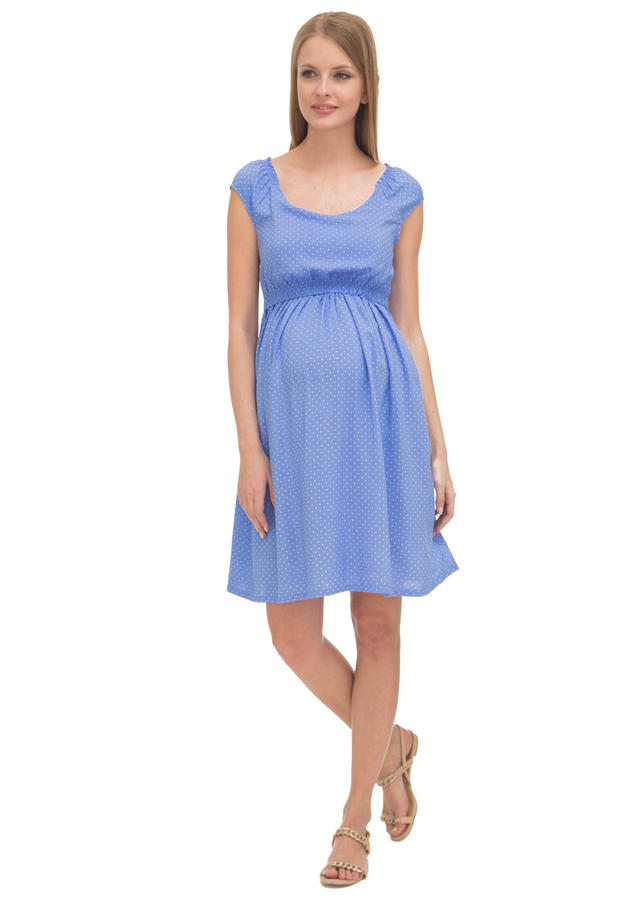 Платье &quot;Павлина&quot; для беременных и кормящих; цвет: васильковый/горошек (ss17)