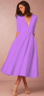 Платье-миди с глубоким V вырезом и рукавами средней длины Цвет: СВЕТЛО-ФИОЛЕТОВЫЙ
