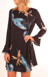 Платье свободного кроя с цветочным принтом и длинными рукавами Цвет: НА ФОТО