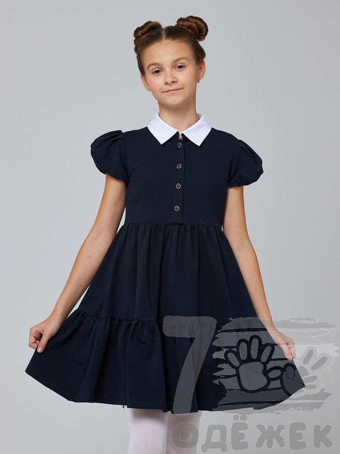 7ОДЕЖЕК 1166Q-1 Платье школьное короткий рукав (синий)