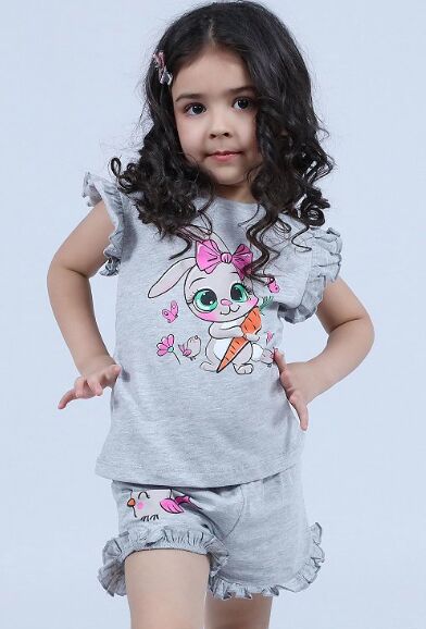 BONITO KIDS Костюм хлопковый для девочки, футболка + шорты, цвет серый меланж