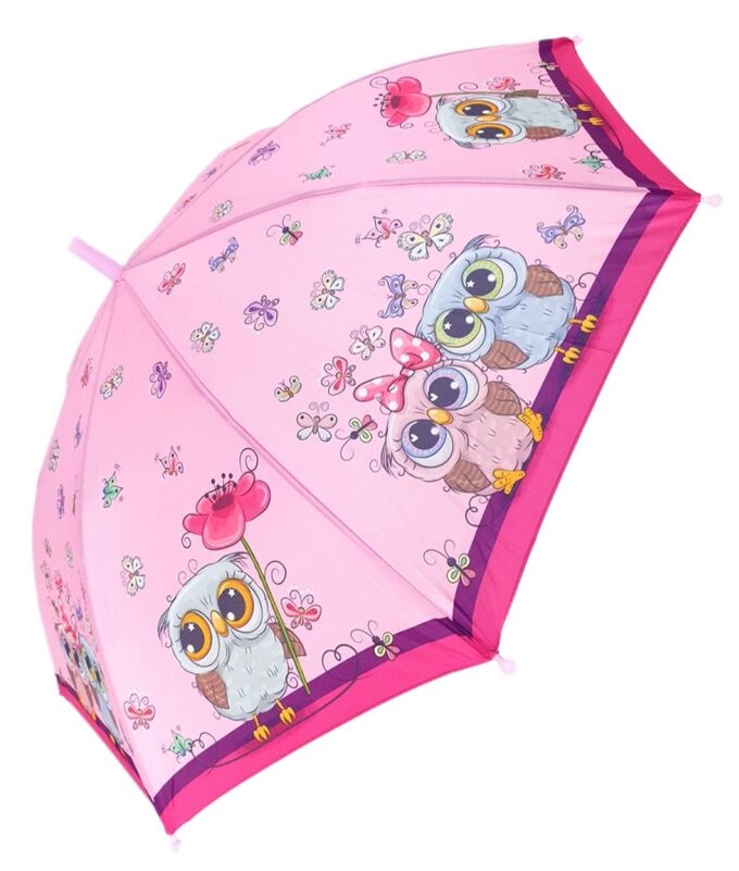 Зонт детский трость полуавтомат Совы цвет Розовый (DINIYA)