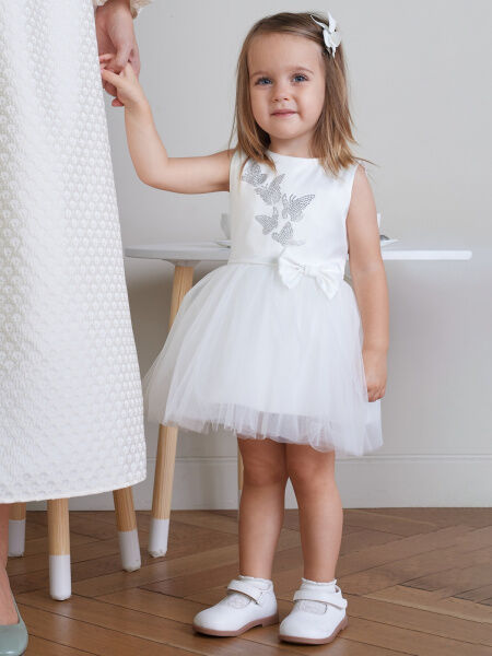Luxury Baby Нарядное платье со стразами &quot;Бабочка&quot; (молочное)