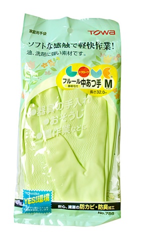 Перчатки виниловые TOWA с покрытием внутри из льна и хлопка средней толщины(М/зелёный)
