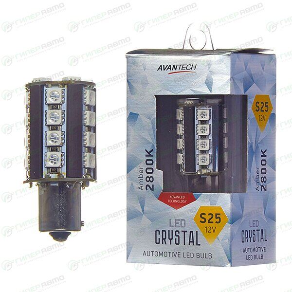 Лампа светодиодная Avantech LED Crystal PY21W (BAU15s, S25), 12В, 21Вт, 2800К, оранжевая, 1 шт