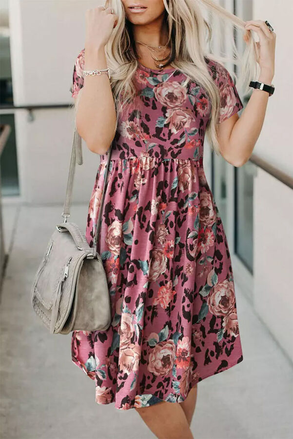 VitoRicci Розовое платье с комбинированным принтом и круглым вырезом