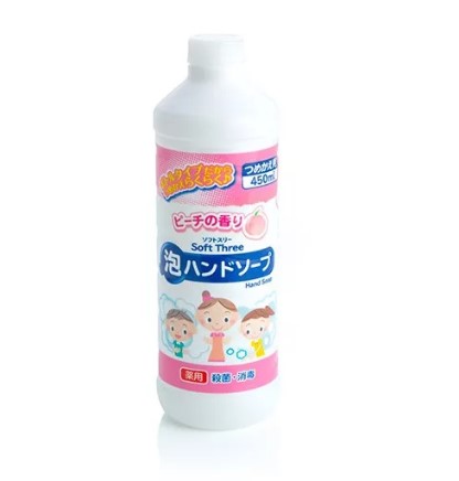 &quot;Mitsuei&quot; &quot;Soft Three&quot; Нежное пенное мыло для рук с ароматом персика (антисептическое), (запасной блок), 450 мл