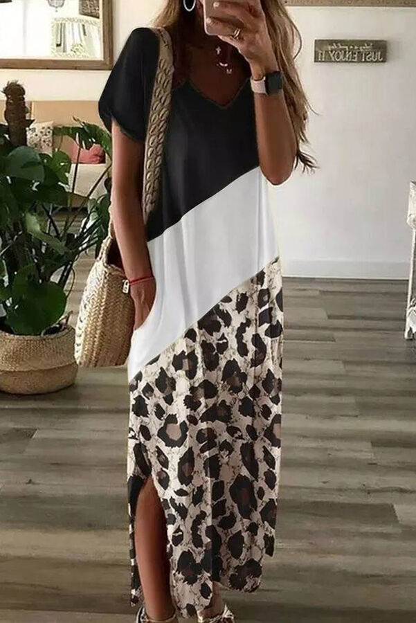 VitoRicci Черное леопардовое платье-футболка в стиле колорблок