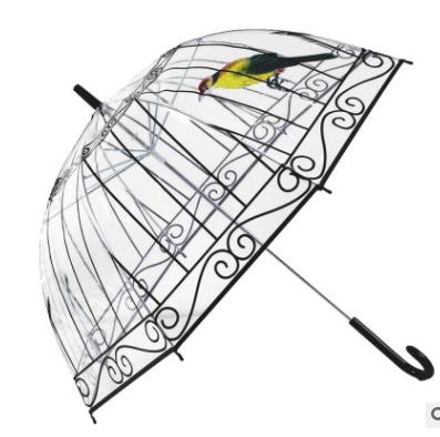 Прозрачный зонт-трость в стиле Ретро &quot;Попугай в клетке&quot;