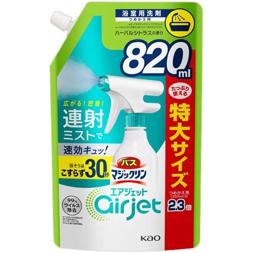 Kao Пенящееся чистящее и дезодорирующее средство &quot;MagicClean Airjet&quot; для ванной (быстрого действия, аромат трав и цитрусов) 820 мл, мягкая упаковка с крышкой 15