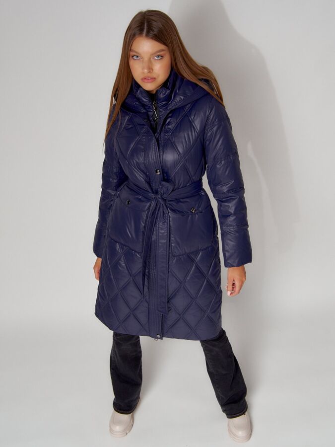 MTFORCE Пальто утепленное стеганое зимнее женское  темно-синего цвета 448602TS