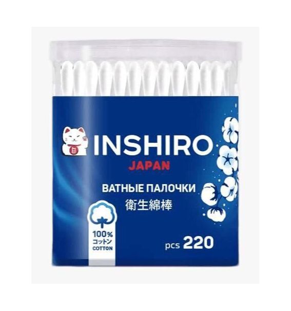 Ватные палочки  INSHIRO 220 шт. VP501 (круглый стакан)  1/120