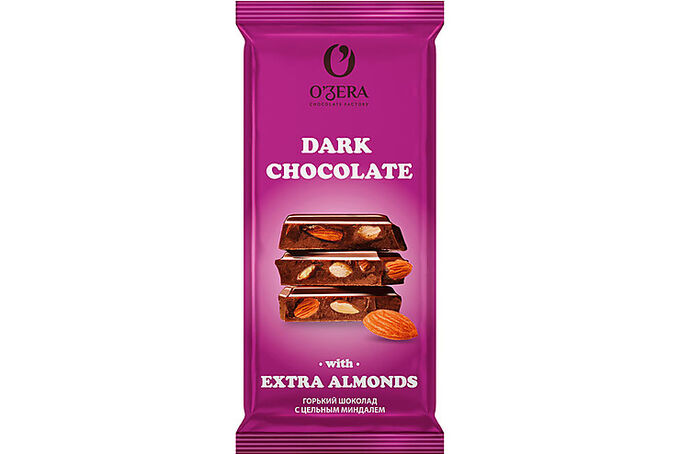 Яшкино «O&#039;Zera», шоколад горький с цельным миндалем Dark &amp; Extra Almond, 90 г