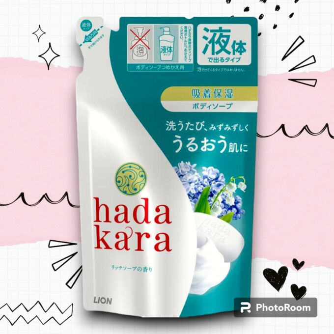 Lion Увлажняющее жидкое мыло для тела с ароматом дорогого мыла “Hadakara&quot;  (мягкая упаковка) 360 мл