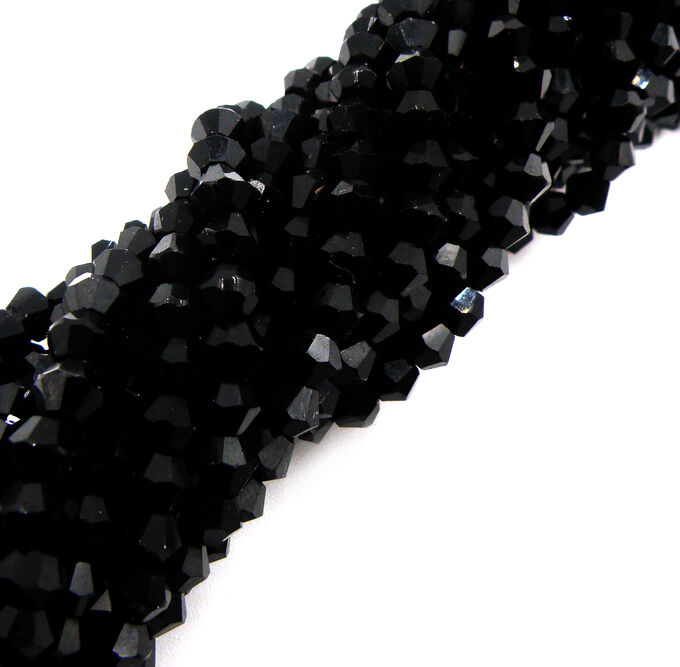Хрустальные бусины биконус 4 мм черные. Цена за 100 шт.