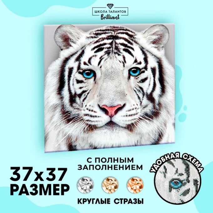 Школа талантов Алмазная вышивка с частичным заполнением «Белый тигр», 37 х 37 см. Набор для творчества