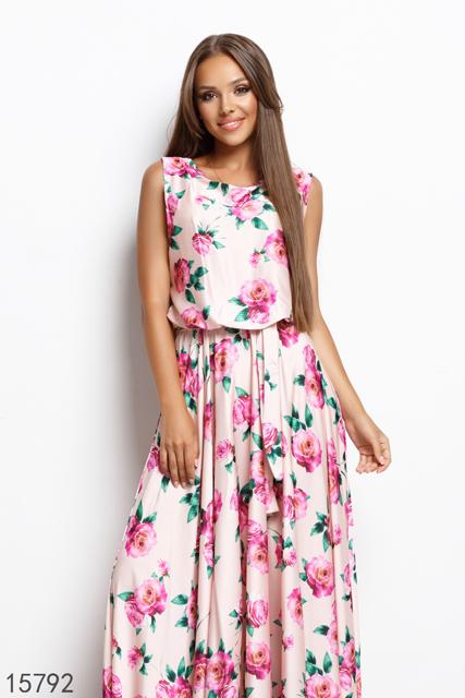 Женское платье 15792 персиковый принт цветы