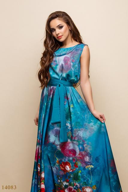 Женское длинное платье Арба индиго принт розы
