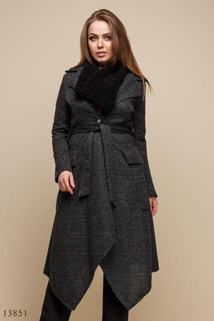 Женское пальто Букле серый черный рябой