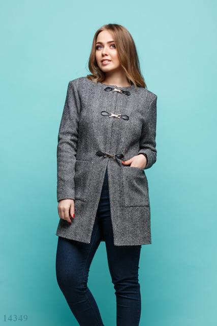 Женское пальто FIR серый принт елочка